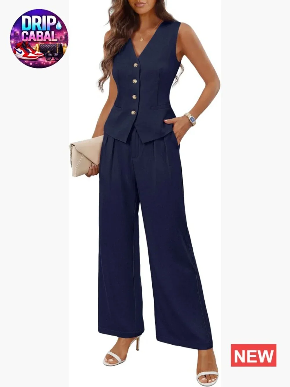 2 Piece Sleeveless Vest Wide Leg Pants Suit Set